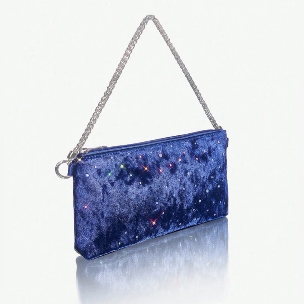 Velvet Rhinestone Decor Chain Detail Handbag